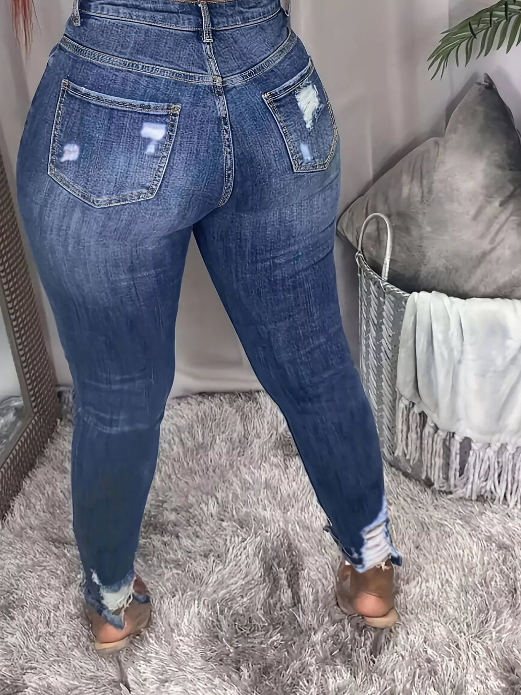 Plus Size Slim Fit Distressed Jeans