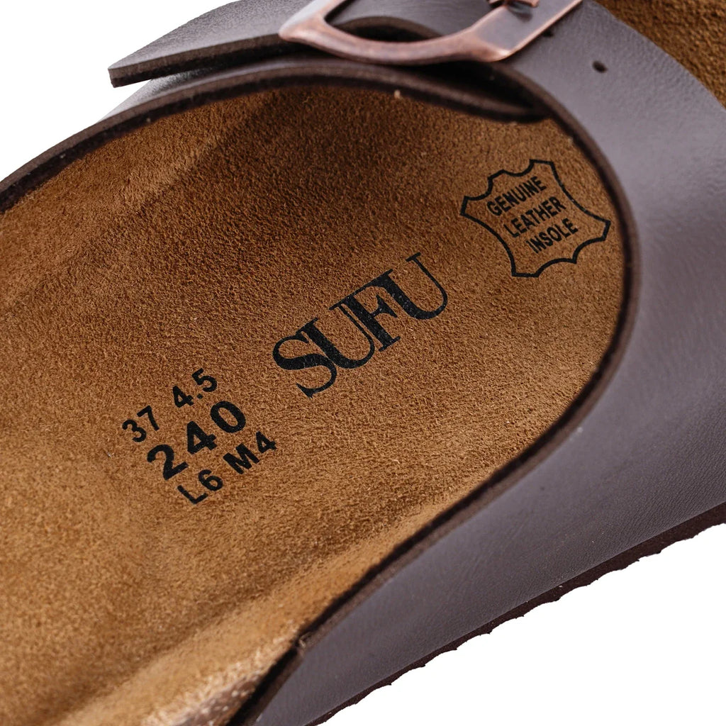 None Soft Footbed Leather Sandals Women Cork Casual Slippers