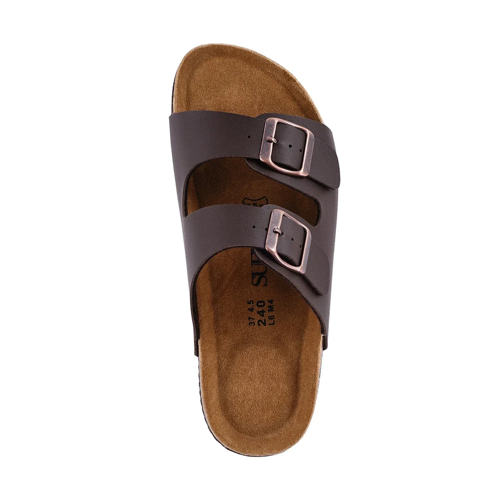 None Soft Footbed Leather Sandals Women Cork Casual Slippers