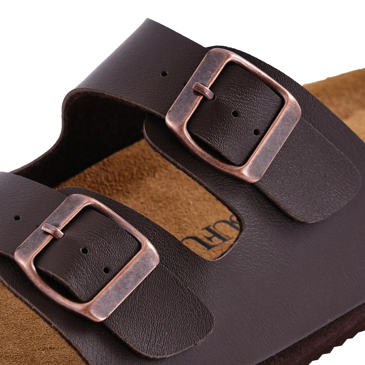 None Soft Footbed Leather Sandals Women Cork Casual Slippers